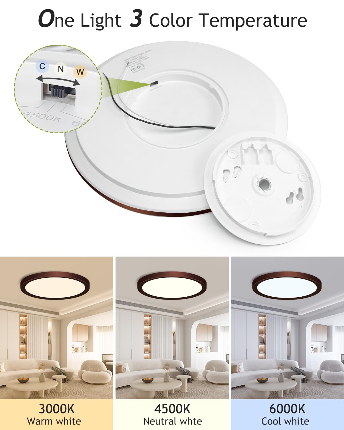 Hepside 4Pack Flush Mount Led Ceiling Light Fixture Oil Rubbed Bronze, 12Inch 28W, Dimmable 3000K-4500K-6000K 3 Color Ceiling La